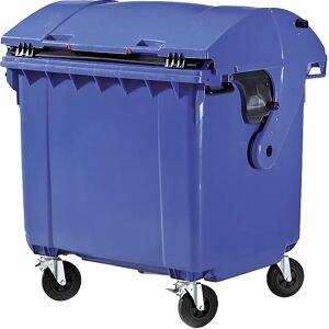 kaiserkraft Contenedor de basura de plástico, DIN EN 840, capacidad 1100 l, H x A x P 1360 x 1465 x 1100 mm, tapa corredera, seguro para niños, azul