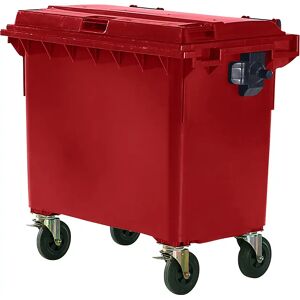 kaiserkraft Contenedor de basura de plástico, DIN EN 840, capacidad 660 l, A x H x P 1360 x 1235 x 765 mm, rojo