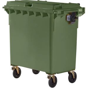 kaiserkraft Contenedor de basura de plástico, DIN EN 840, capacidad 770 l, A x H x P 1360 x 1330 x 770 mm, verde, a partir de 5 unid.