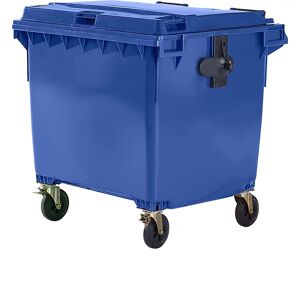 kaiserkraft Contenedor de basura de plástico, DIN EN 840, capacidad 1100 l, A x H x P 1370 x 1470 x 1115 mm, azul