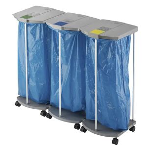 Hailo Soporte para bolsas de basura con 250 bolsas de basura azules, ProfiLine MSS XXXL, 3 x 120 l, H x A x P 1000 x 1330 x 450 mm, sobre ruedas