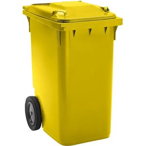 kaiserkraft Contenedor de basura de plástico DIN EN 840, capacidad 360 l, A x H x P 665 x 1115 x 880 mm, Ø de rueda 300 mm, amarillo, a partir de 5 unid.