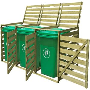 vidaXL Cobertizo triple de contenedor de basura madera impregnada 240L