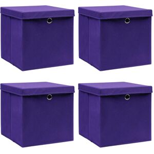 vidaXL Cajas de almacenaje con tapas 4 uds tela morado 32x32x32 cm