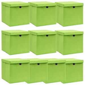 vidaXL Cajas de almacenaje con tapas 10 uds tela verde 32x32x32 cm