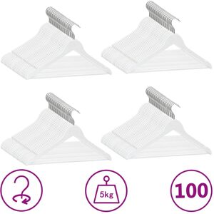 vidaXL Juego perchas ropa 100 uds antideslizantes madera dura blanco