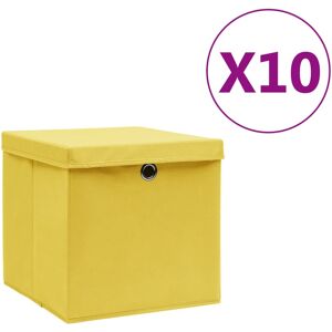 vidaXL Cajas de almacenaje con tapas 10 uds amarillo 28x28x28 cm