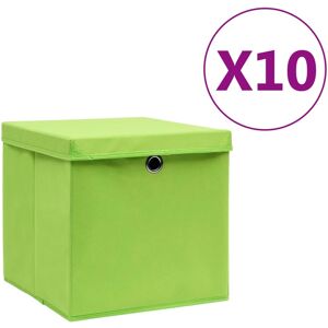 vidaXL Cajas de almacenaje con tapas 10 uds verde 28x28x28 cm