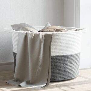 vidaXL Cesta para ropa sucia algodón gris y blanco Ø55x36 cm