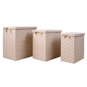 LOLAhome Set de 3 cestos de ropa de polipropileno beige