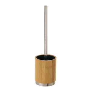 LOLAhome Escobillero cilíndrico de bambú natural y acero inoxidable de Ø 9x35 cm