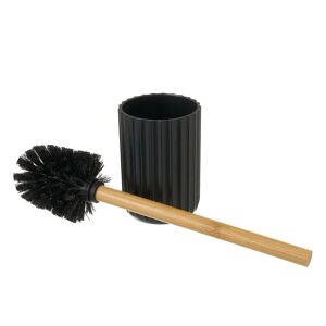 LOLAhome Escobilla de Baño negro de bambú y PVC de Ø 9x35 cm