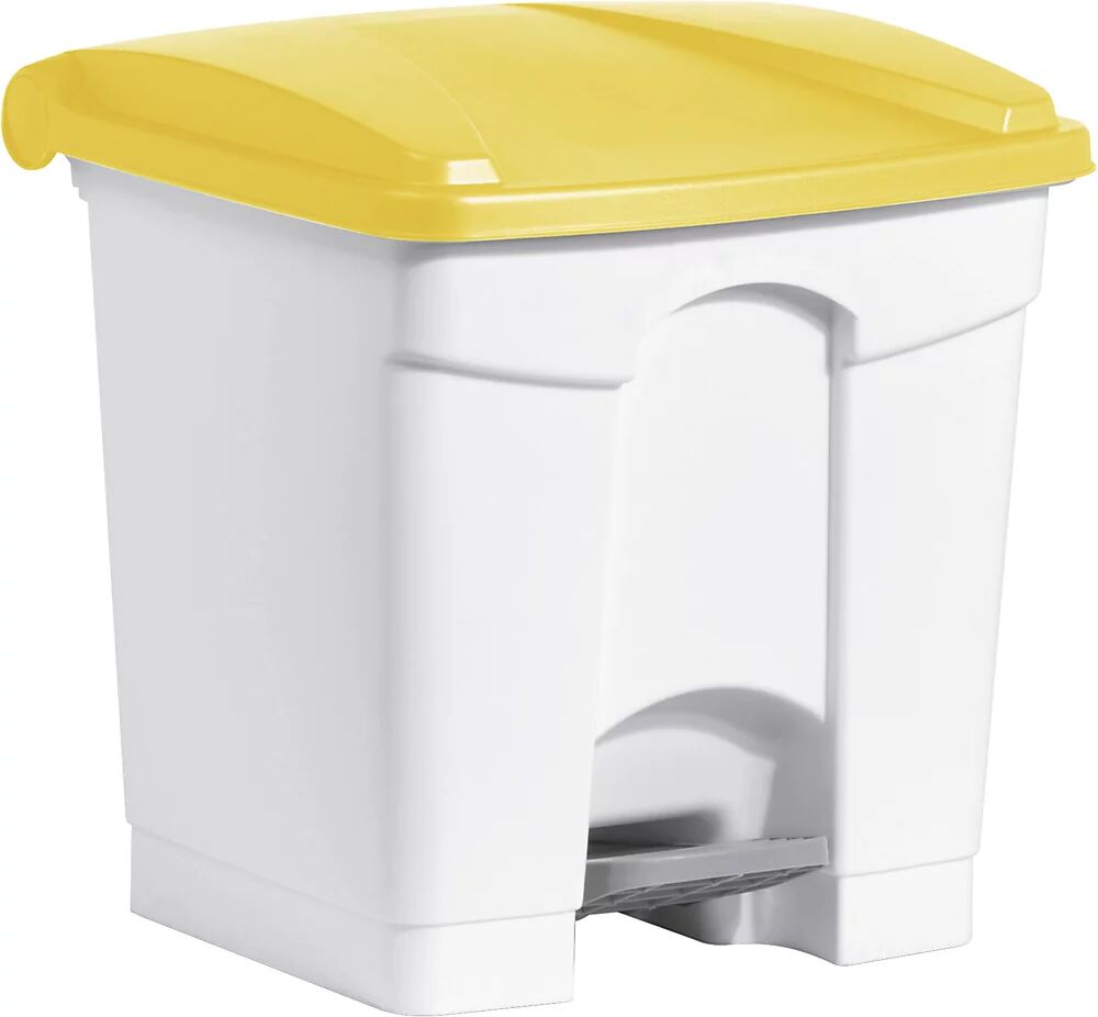 helit Recipiente para residuos con pedal, capacidad 30 l, A x H x P 410 x 440 x 400 mm, en blanco, tapa amarilla