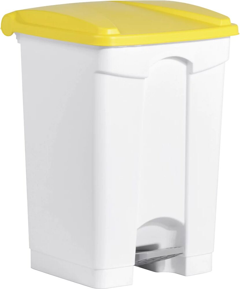 helit Recipiente para residuos con pedal, capacidad 45 l, A x H x P 410 x 605 x 400 mm, en blanco, tapa amarilla