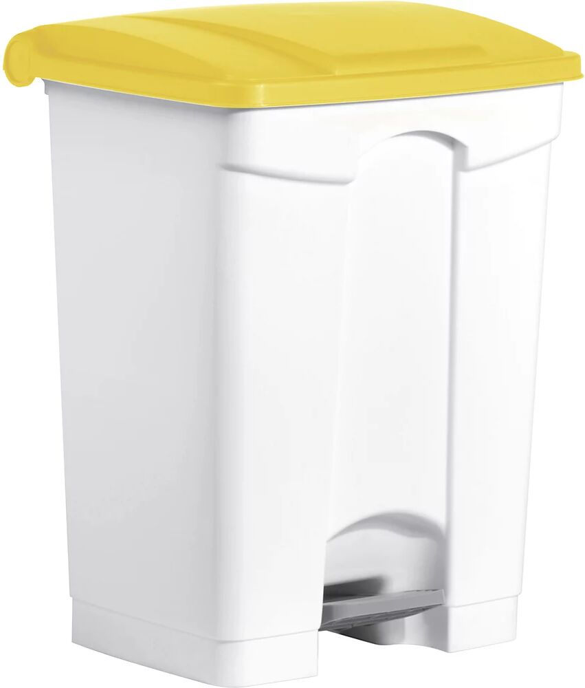 helit Recipiente para residuos con pedal, capacidad 70 l, A x H x P 500 x 670 x 410 mm, en blanco, tapa amarilla