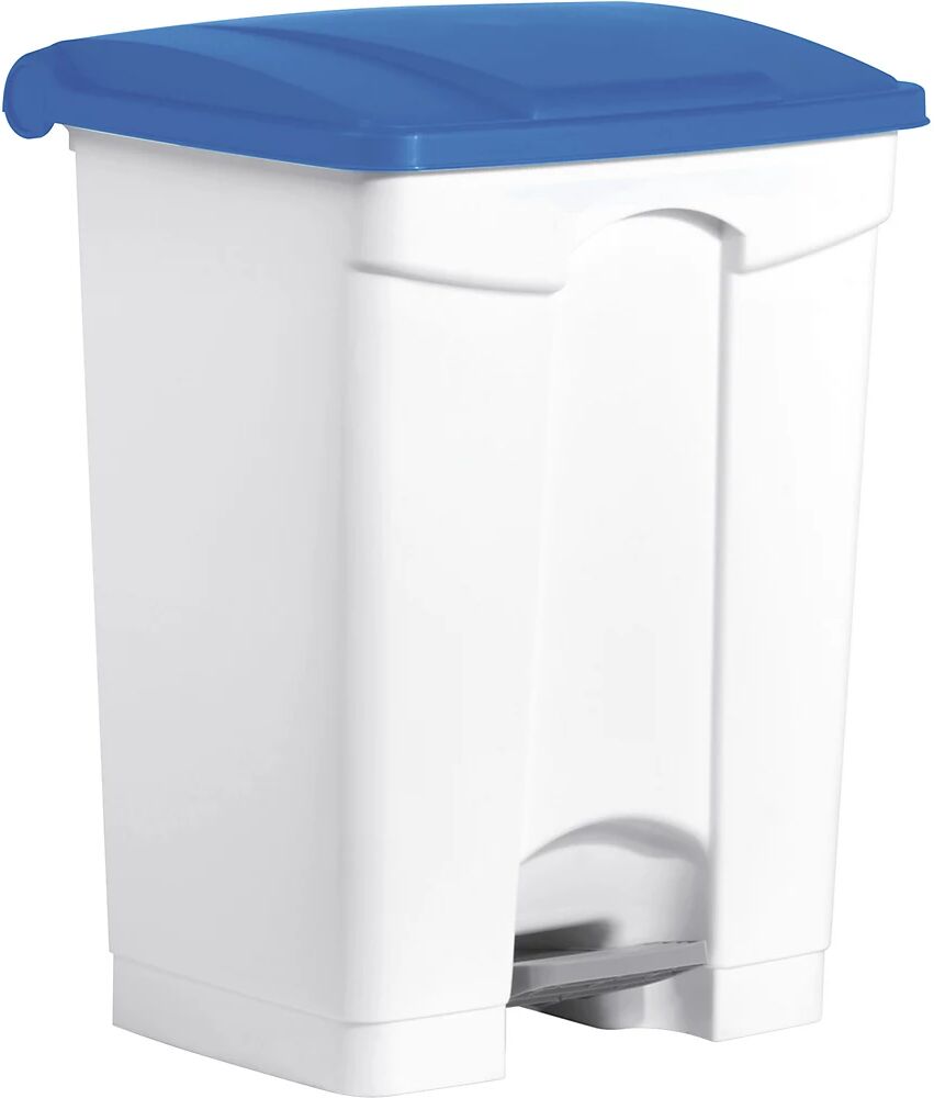 helit Recipiente para residuos con pedal, capacidad 70 l, A x H x P 500 x 670 x 410 mm, en blanco, tapa azul