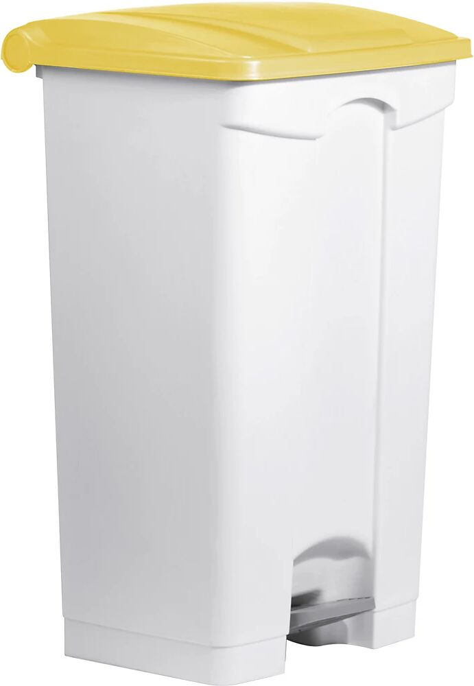 helit Recipiente para residuos con pedal, capacidad 90 l, A x H x P 500 x 830 x 410 mm, en blanco, tapa amarilla