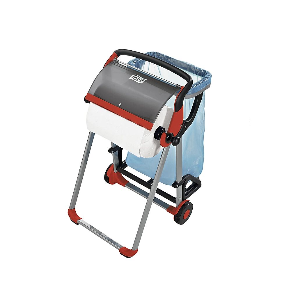 TORK Dispensador de rollos, rodante, con soporte para bolsas de basura, negro / rojo