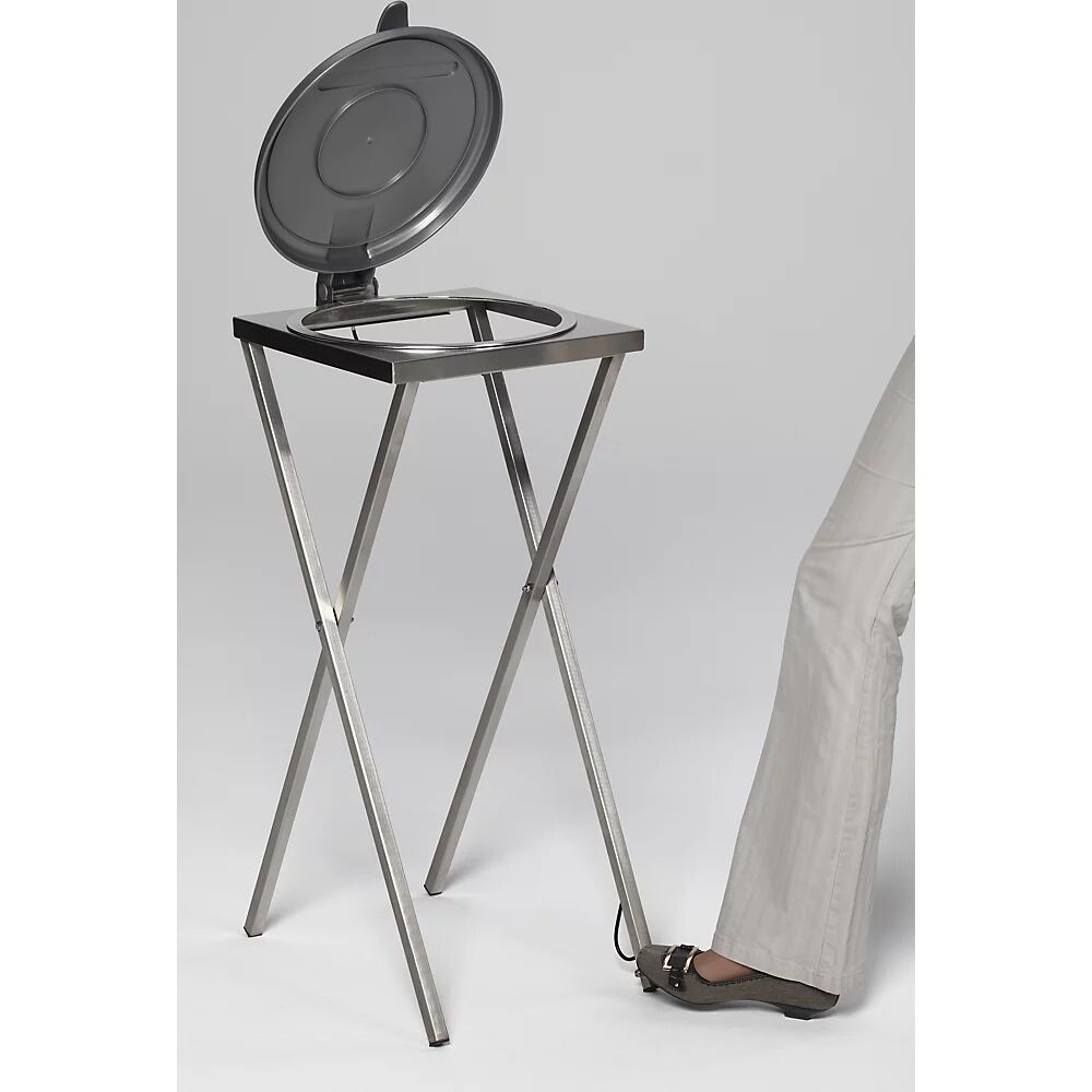 VAR Soporte higiénico de acero inoxidable para bolsas de basura, para 120 l de capacidad, pedal para abrir la tapa, gris plata