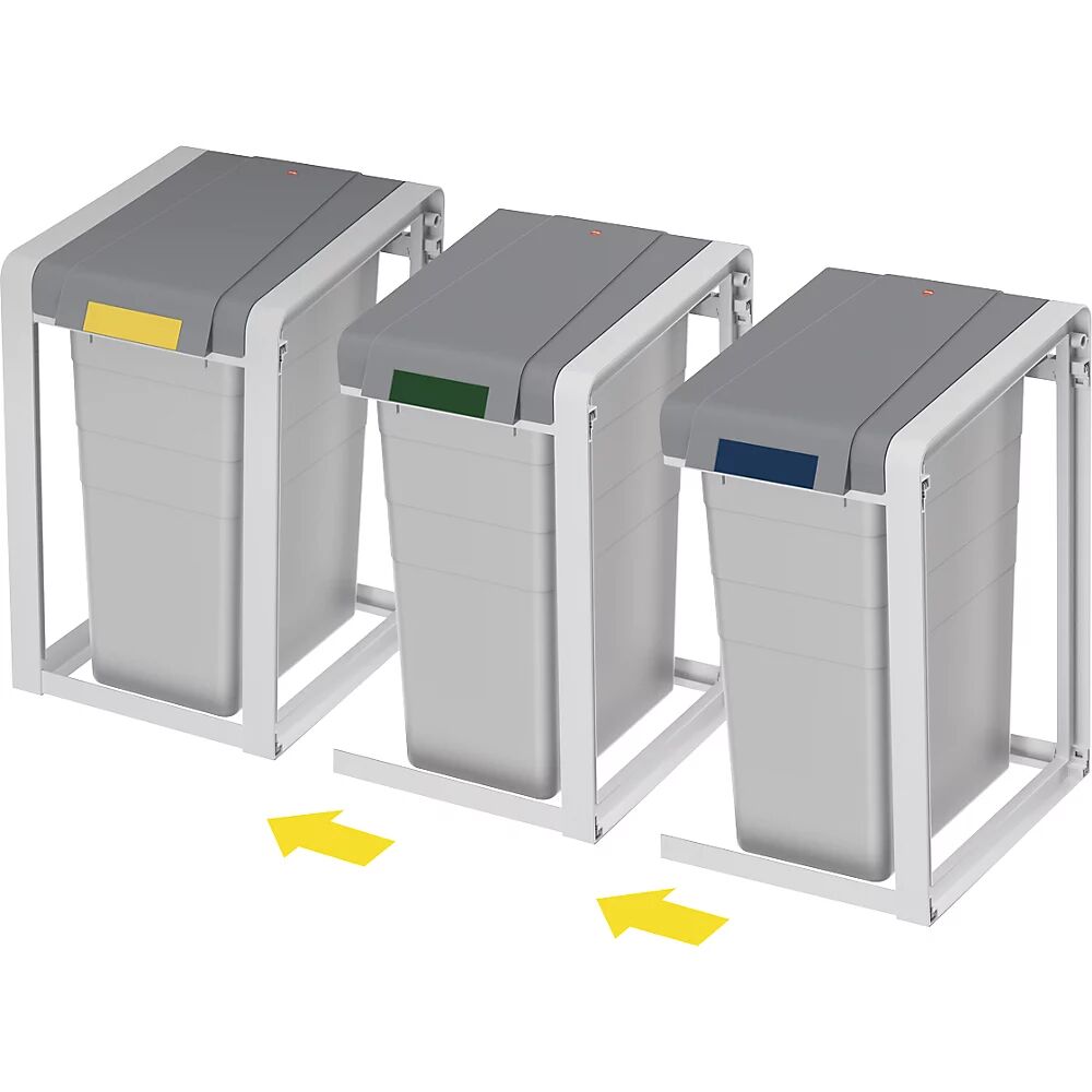 Hailo Sistema modular de recipientes para separar materiales ProfiLine, ecológico y flexible, capacidad 3 x 38 l, A x H x P 1065 x 560 x 395 mm, estación triple