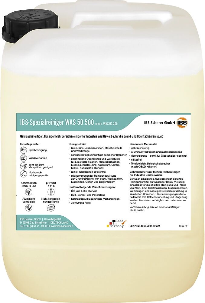 IBS Scherer Producto especial de limpieza WAS 50.500, bidón pequeño de 20 l, valor pH < 11,5