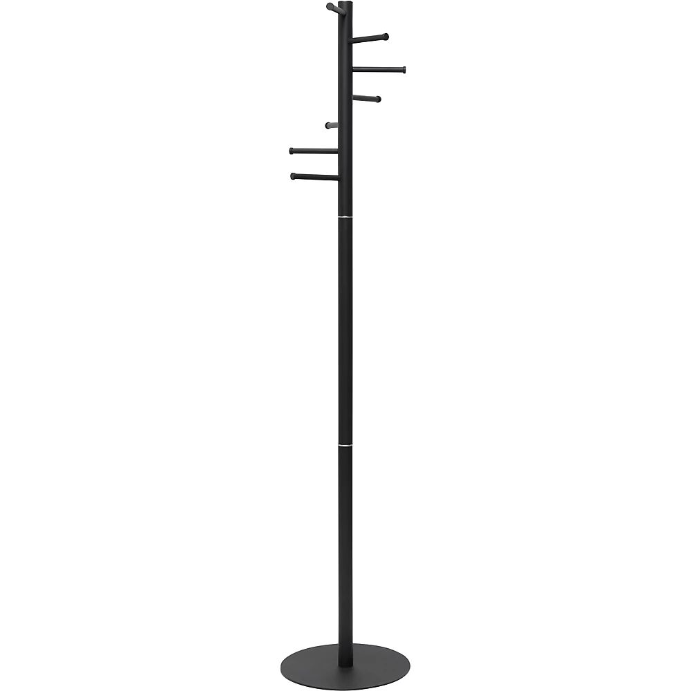 MAUL Perchero caurus, altura 1770 mm, Ø de la columna 40 mm, 7 ganchos, negro mate