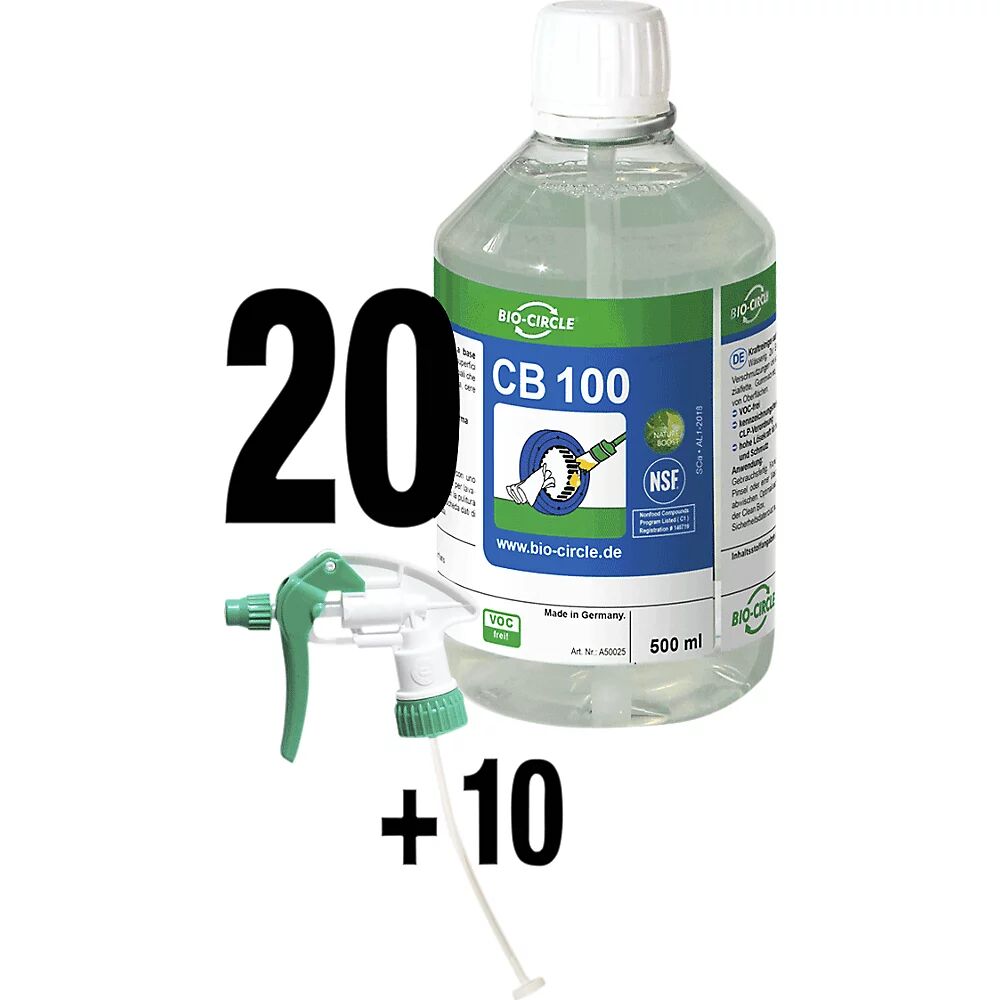 Bio-Circle Limpiador industrial CB 100, UE 20 botellas de 0,5 l, 10 pulverizadores, disuelve la grasa