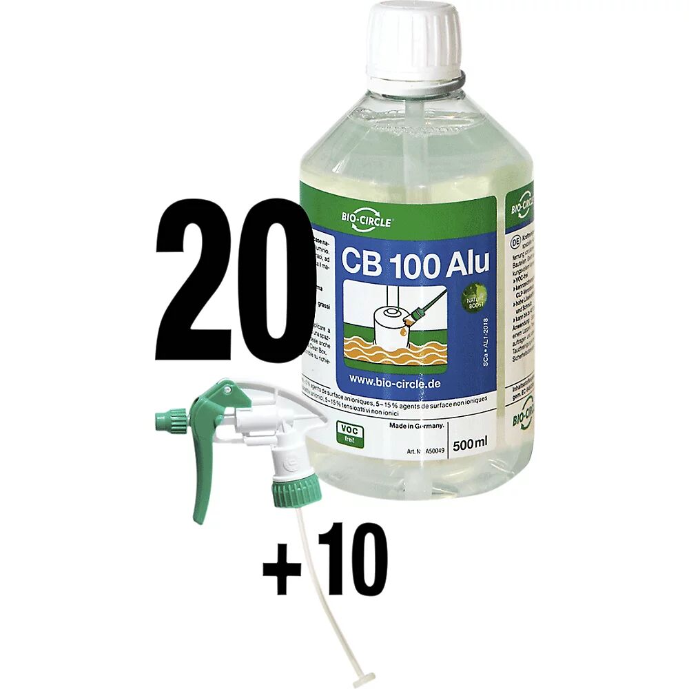 Bio-Circle Limpiador industrial CB 100 Alu, UE 20 botellas de 0,5 l, 10 pulverizadores, disuelve la grasa