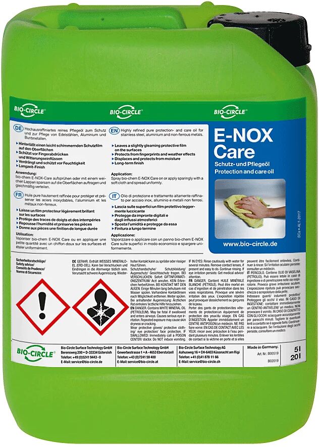 Bio-Circle Aceite protector/reparador E-NOX Care, bidón de 5 l, para acero inoxidable, aluminio y metales no ferrosos