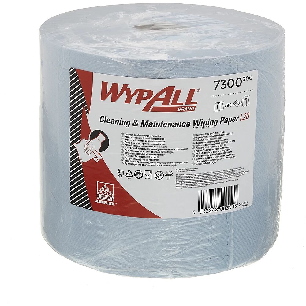 Kimberly-Clark Paños de limpieza WypAll®, rollo grande 7300, 500 paños de 380 x 235 mm, 2 capas, azul