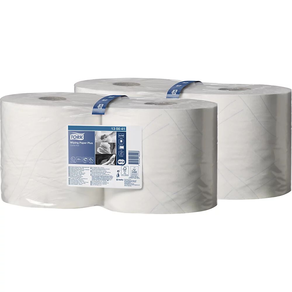 TORK Toallitas de papel multiusos, calidad híbrida, 2 capas, blancas, UE 4 rollos, 1500 hojas/rollo