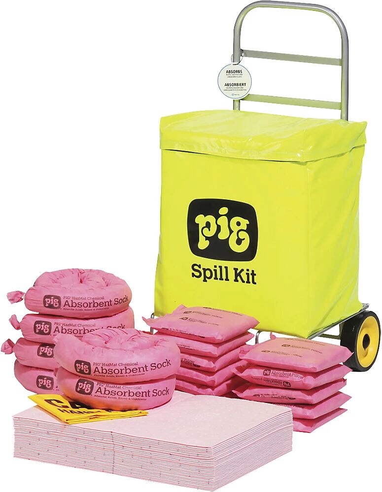 PIG Kit de emergencia en trolley, modelo para sustancias químicas, absorbe 53,7 l