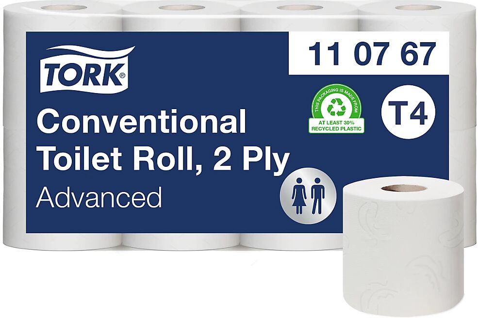 TORK Rollos pequeños de papel higiénico, rollo doméstico, tissue, de 2 capas, blanco, UE 64 rollos de 250 hojas, a partir de 21 UE