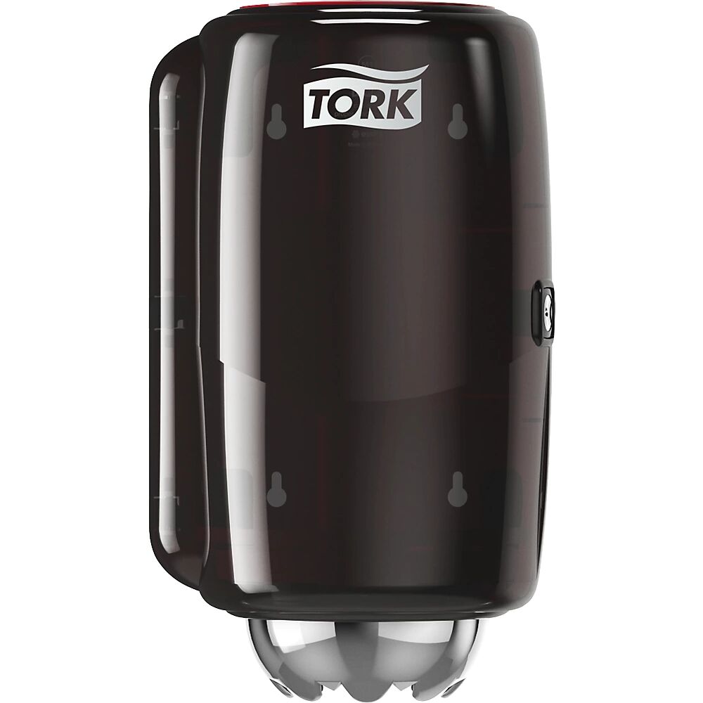 TORK Dispensador de toallas y paños de limpieza, con desbobinado interior, H x A x P 333 x 193 x 172 mm, negro / rojo