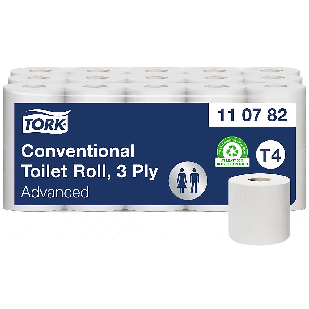 TORK Rollos pequeños de papel higiénico, rollo doméstico, tissue, de 3 capas, blanco, UE 30 rollos de 250 hojas, a partir de 6 UE
