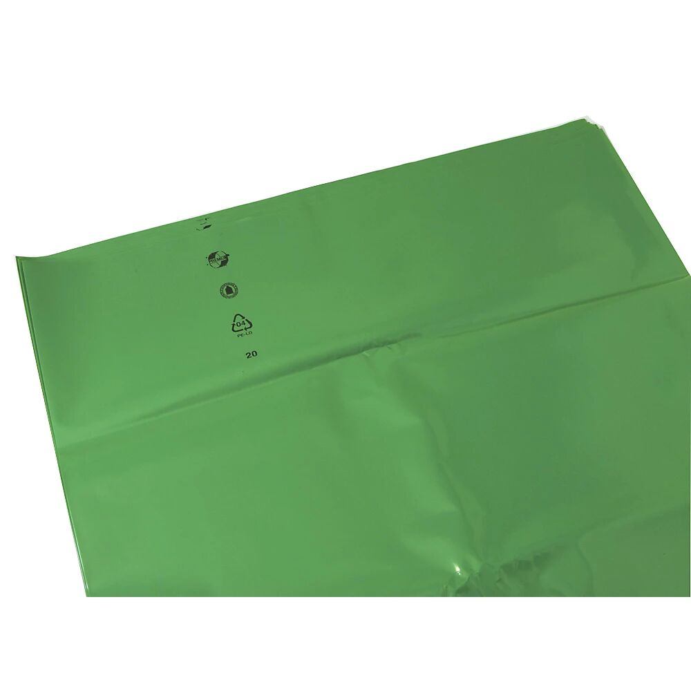 kaiserkraft Bolsas de residuos de gran volumen PREMIUM, PEBD, 120 l, L x A x H 700 x 250 x 1200 mm, 50 µm, verde, UE 200 unid.