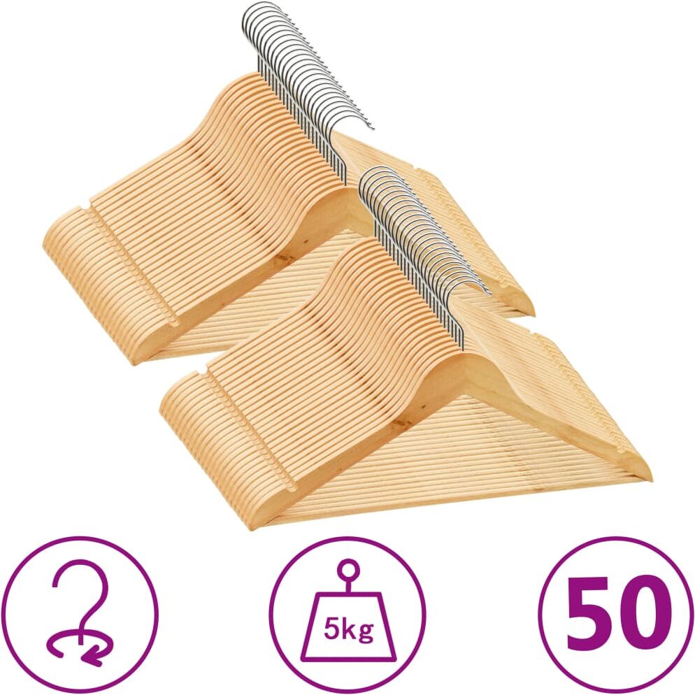 vidaXL Juego de perchas para ropa 50 uds antideslizantes madera dura