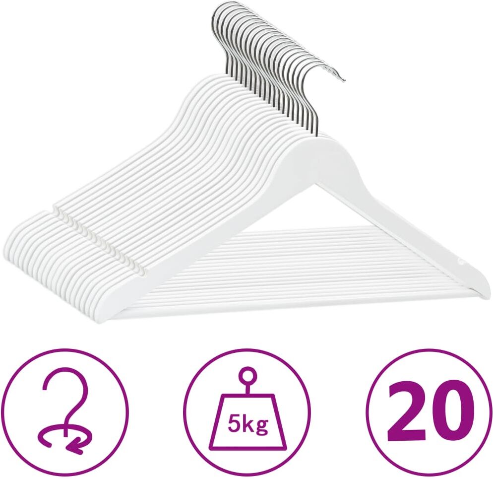 vidaXL Juego de perchas ropa 20 uds antideslizantes madera dura blanco