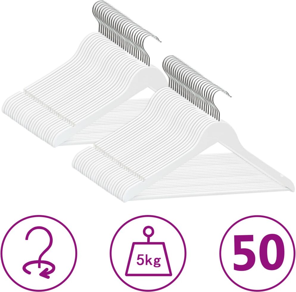 vidaXL Juego de perchas ropa 50 uds antideslizantes madera dura blanco