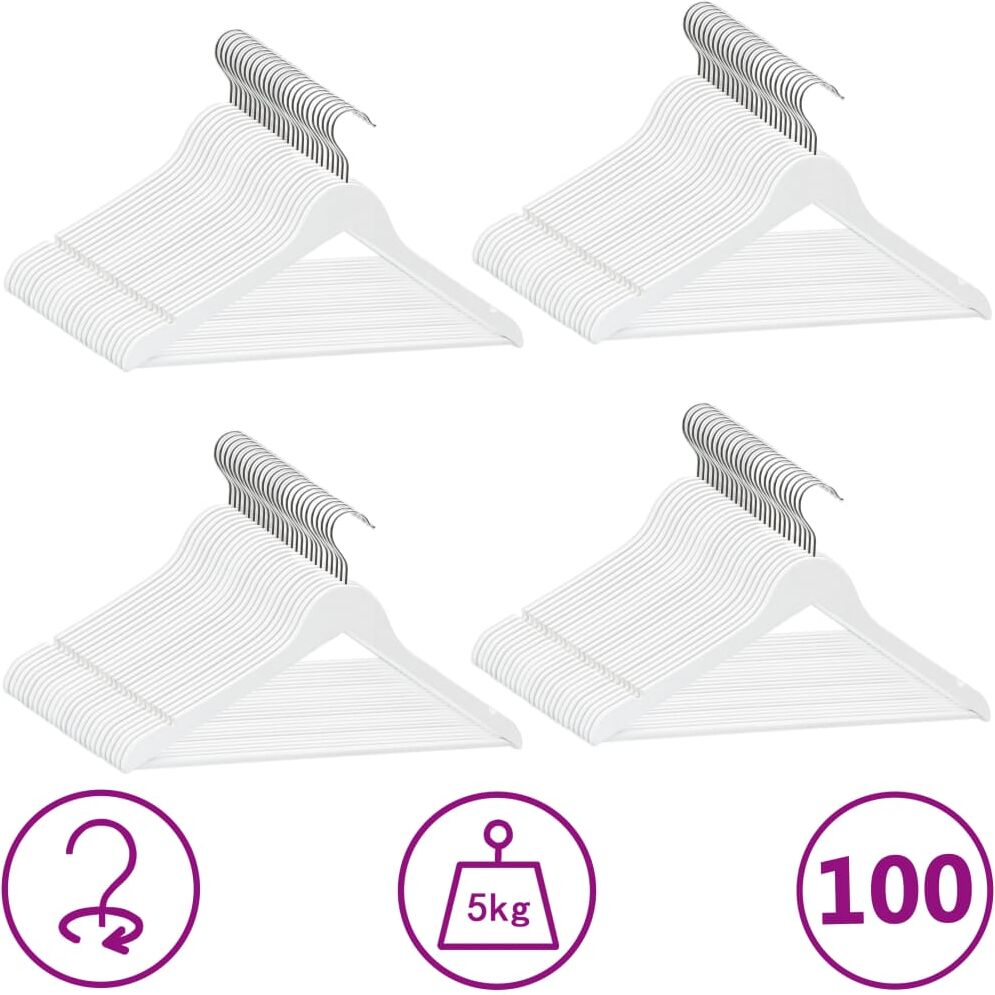 vidaXL Juego perchas ropa 100 uds antideslizantes madera dura blanco