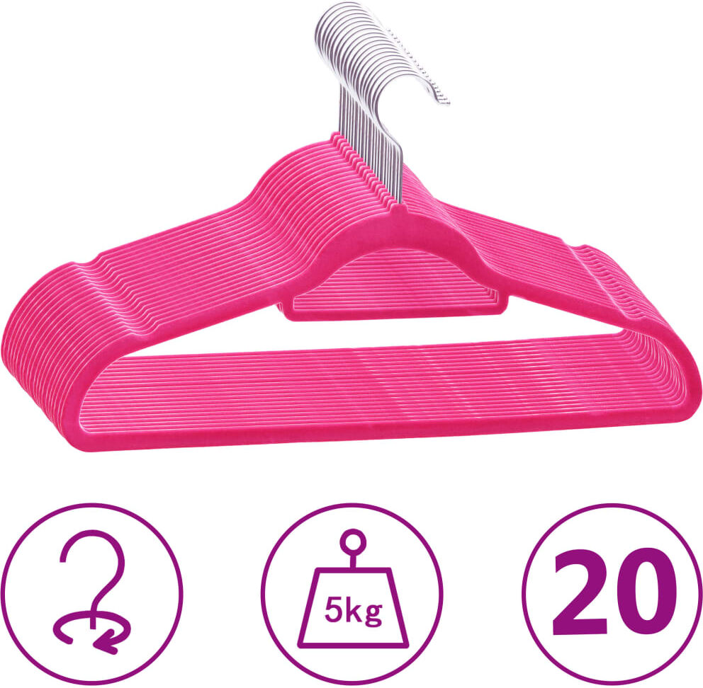 vidaXL Juego de perchas ropa 20 uds antideslizantes terciopelo rosa