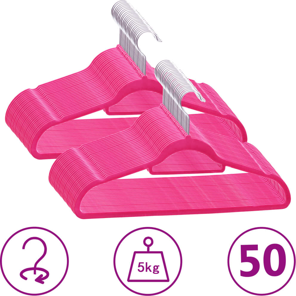 vidaXL Juego de perchas ropa 50 uds antideslizantes terciopelo rosa