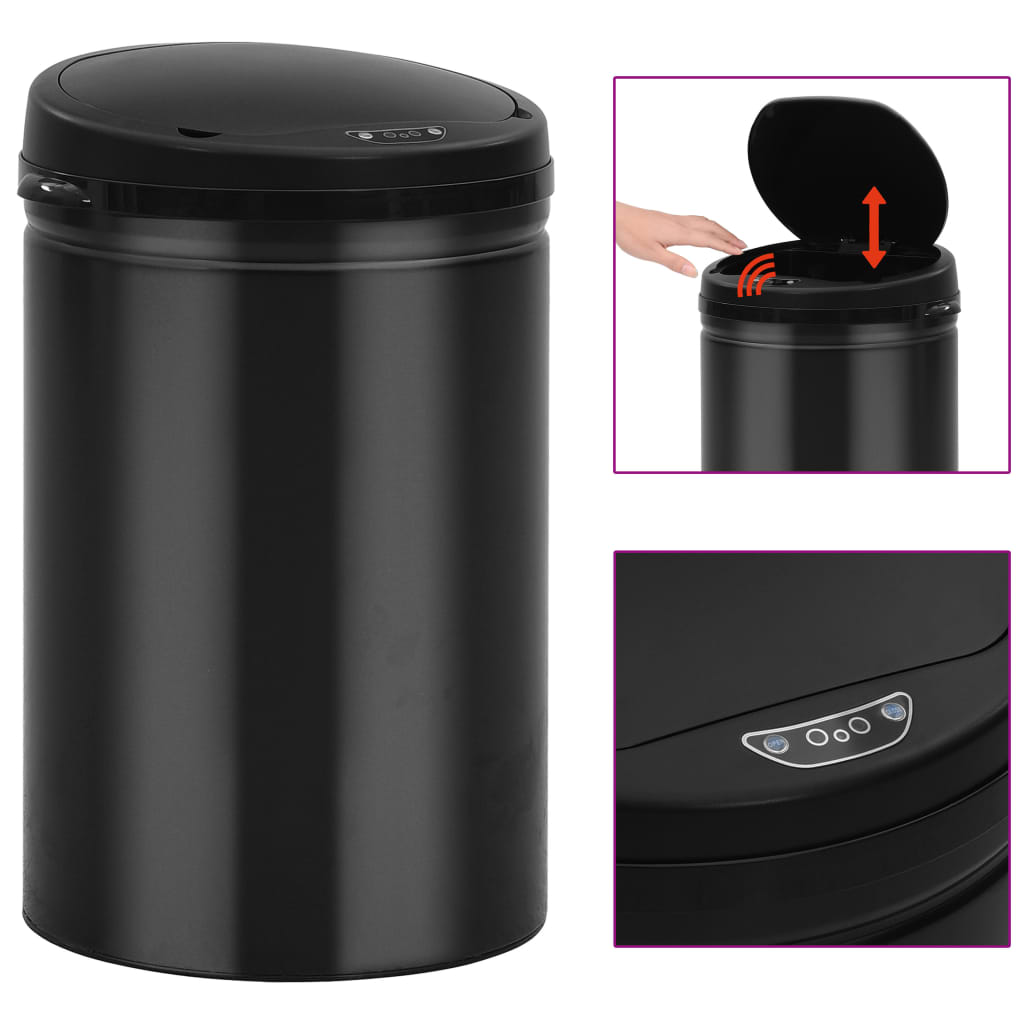 vidaXL Cubo de basura con sensor automático 30L acero al carbono negro