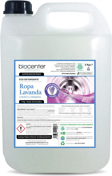 Biocenter Eco detergente para ropa con aceite esencial de Lavanda (5Kg.)