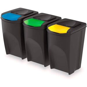Lot de 3 poubelles Keden sortibox 100% plastique recyclé, noir, 105L - Publicité