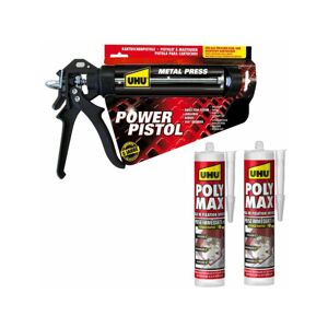 - Pack Power Pistol - 2 cartouches colle mastic Prise Immédiate Polymax Invisible - 2x300g - Transparent
