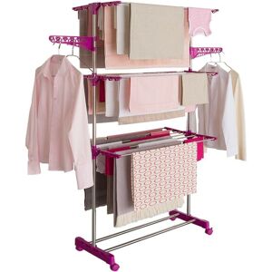 IDMARKET Séchoir à linge inox maxima prune étendoir pliable H.145 cm - Rose - Publicité