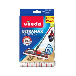 Vileda Recharge UltraMax, paquet de 2, convient à tous les systèmes de balais à plats Vileda, pour tous types de sols, retire plus de 99 % des