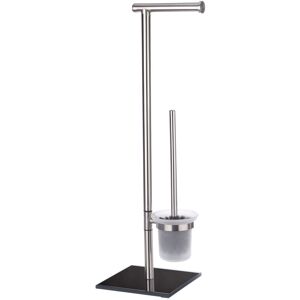 - Combiné wc 2en1 Brosse wc et dérouleur papier toilette, Lima, Acier inox - verre, 23,5x69x20 cm, base noire, mat