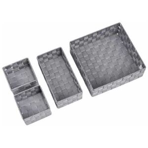 Corbeille de bain Adria grise, kit de 4, décorative pour le rangement et l'organisation aux dimensions S, M & L pour cuisine, salle de bain et maison, organiseur en polypropylène robuste